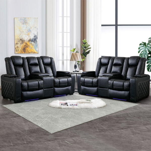 Brayden Studio® Vegan Leather Power Reclining Home Theater Seating with